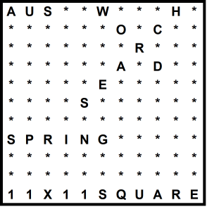 Australian 11x11 Wordsearch puzzle no.320 - Spring