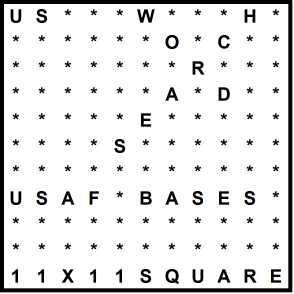 American 11x11 Wordsearch puzzle no.324 - USAF bases